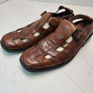Stacy Adams Mens Brown Leather Fisherman Sandals Size 10.5 M Buckle Strap
